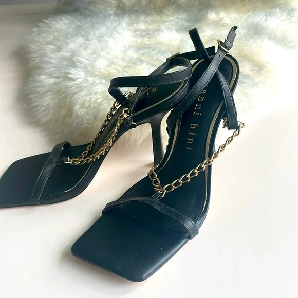 Gianni Bini Black Leather High Heel Strappy Sandals New Size 8.5 - Picture 4 of 7